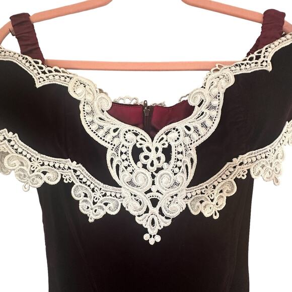 Vintage Jessica McClintock Maroon Velvet Bridesmaid Prom Homecoming Formal Gown - Picture 5 of 14